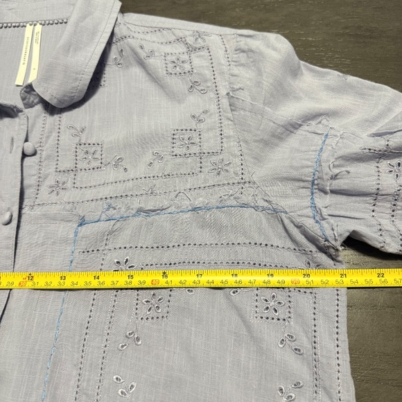 Anthropologie Handkerchief Buttondown Eyelet Embroidered Sky Blouse Size S - Picture 7 of 10